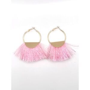 Bohemian Pink Gold Tone Hardware Drop Tassel Earrings